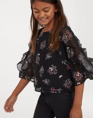 20O1-044 H&M Flounce-sleeved chiffon blouse - Áo thun bé gái