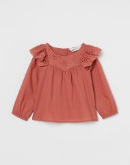 21D1-023 H&M Flounce-trimmed Cotton Blouse - Áo thun bé gái