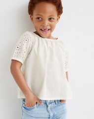 22M1-021 H&M Blouse with Eyelet Embroidery Sleeves - Áo thun bé gái