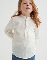 22U1-146 H&M Linen-blend Henley Shirt - Áo sơ mi bé trai