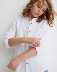 22U1-181 H&M Band-collar Shirt - Áo sơ mi bé trai