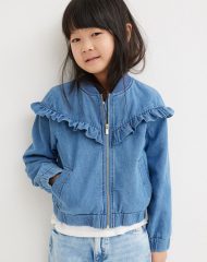 22L3-017 H&M Ruffle-trimmed Bomber Jacket - Áo khoác - Áo lạnh - Áo len bé gái