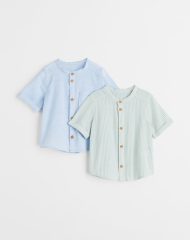 22G2-048 H&M 2-pack Cotton Band-collar Shirts - 2-4 tuổi