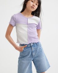 22G2-028 H&M Ribbed Cotton Jersey Crop T-shirt - Từ 14 tuổi trở lên