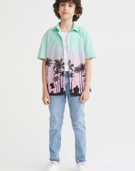 22G3-068 H&M Patterned Cotton Shirt - 12-14 tuổi