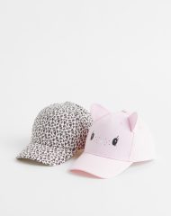 22S1-096 H&M 2-pack Cotton Twill Caps - Mũ, nón bé gái