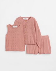 22S2-006 H&M 3-piece Fine-knit Cotton Set - Đồ bộ cho bé gái