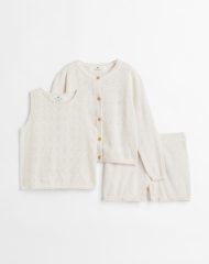 22S2-005 H&M 3-piece Fine-knit Cotton Set - Đồ bộ cho bé gái
