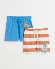 22S3-035 H&M 2-pack Printed Jersey Shorts - 6-8 tuổi