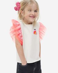 23A1-001 H&M Tulle-sleeved Jersey Top - 6-8 tuổi