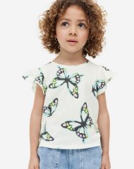 23A1-007 H&M Flutter-sleeved Jersey Top - 8-10 tuổi