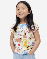 23A1-008 H&M Puff-sleeved Jersey Top - 6-8 tuổi