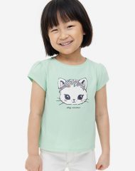 23A1-010 H&M Puff-sleeved Jersey Top - 6-8 tuổi