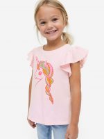 23A2-007 H&M Flutter-sleeved Top with Motif - 4-6 tuổi