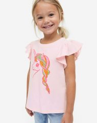23A2-007 H&M Flutter-sleeved Top with Motif - Category