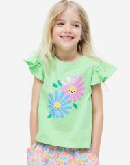 23A2-008 H&M Flutter-sleeved Top with Motif - 6-8 tuổi