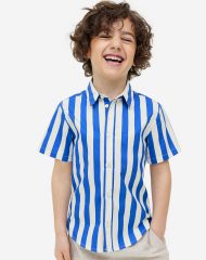 23Y2-076 H&M Short-sleeved Cotton Shirt - Áo sơ mi bé trai
