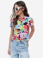 23U1-028 H&M Printed Ribbed T-shirt - 12-14 tuổi