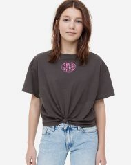 23U2-034 H&M Tie-hem T-shirt - 13-14 tuổi