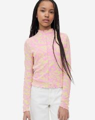 23U2-066 H&M Long-sleeved Ribbed Top - Áo thun bé gái