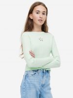 23U2-064 H&M Short Ribbed Cotton Jersey Top - Từ 14 tuổi trở lên