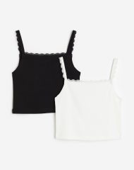 23U2-062 H&M 2-pack Lace-trimmed Tank Tops - 13-14 tuổi