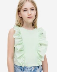 23U2-055 H&M Flounce-trimmed Sleeveless Top - Áo thun bé gái