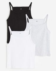 23L3-046 H&M 3-pack Ribbed Tank Tops - 10-12 tuổi