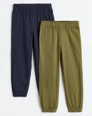 23L3-087 H&M 2-pack Twill Joggers - BÉ TRAI