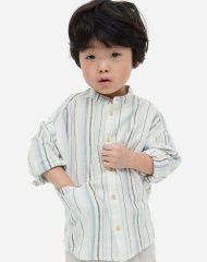 23L3-071 H&M Linen-blend Henley Shirt - 3 tuổi