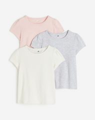 23L3-010 H&M 3-pack Puff-sleeved Tops - Áo thun bé gái