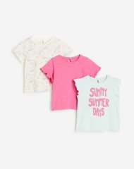 23S3-005 H&M 3-pack Cotton Tops - Áo thun bé gái