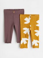 23S3-009 H&M 2-pack Cotton Leggings - Quần dài, quần Jean, legging bé gái