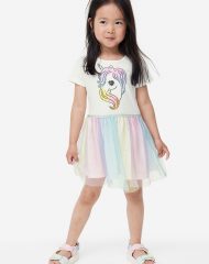 23O1-033 H&M Tulle-skirt Jersey Dress - 8-10 tuổi