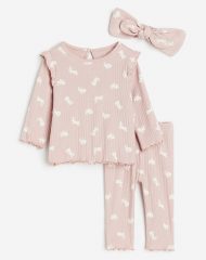 23O2-006 H&M 3-piece Ribbed Set - Đồ bộ cho bé gái