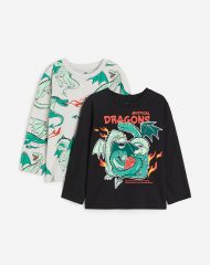23O2-089 H&M 2-pack Long-sleeved T-shirts - Áo thun bé trai