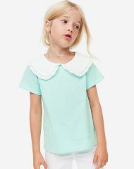 23O2-020 H&M Jersey Top with Collar - Áo thun bé gái