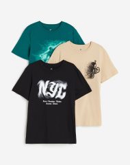 23N1-116 H&M 3-pack Cotton T-shirts - Từ 14 tuổi trở lên