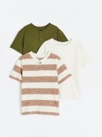 23N1-090 H&M 3-pack Henley Shirts - Áo thun bé trai