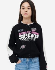 23N1-075 H&M Oversized Baseball Jacket - Áo khoác - Áo lạnh - Áo len bé gái