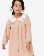 23N1-059 H&M Double-weave Dress with Collar - 8-10 tuổi