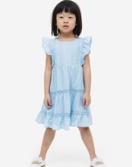23N1-057 H&M Flounced Lace-detail Dress - 8-10 tuổi