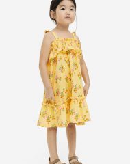 23N1-052 H&M Smocked Cotton Dress - BÉ GÁI