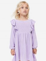 23D1-027 H&M Flounce-trimmed Chenille Dress - Váy, đầm bé gái
