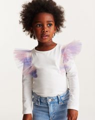 23D2-010 H&M Ruffle-trimmed Top - Áo thun bé gái