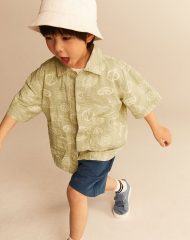 24L1-059 H&M Patterned Cotton Shirt - Áo sơ mi bé trai