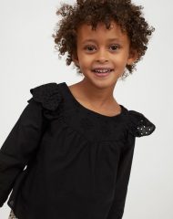 21D1-024 H&M Flounce-trimmed Cotton Blouse - 4-6 tuổi
